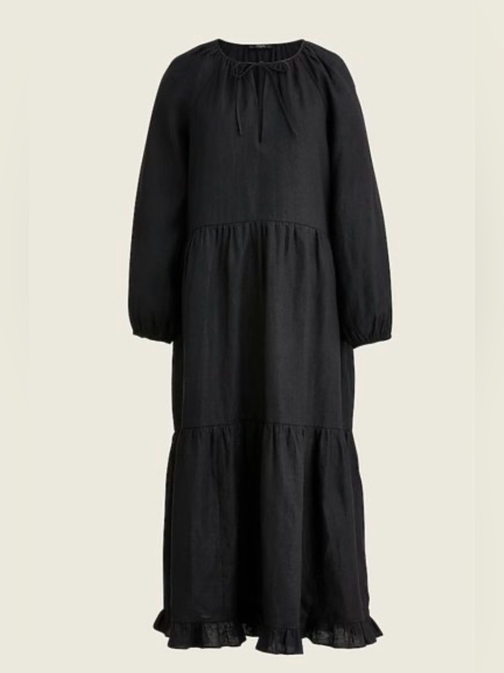 J. Crew 100% Linen Tiered Black Maxi Dress Size L/XL NWT Pockets Coastal Peasant - Picture 2 of 13